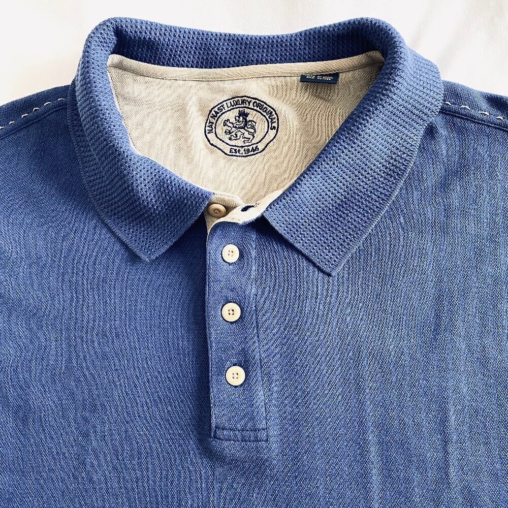 Nat Nast Luxury blue silk & cotton knit polo shirt Mens Large short sleeve - Picture 5 of 9